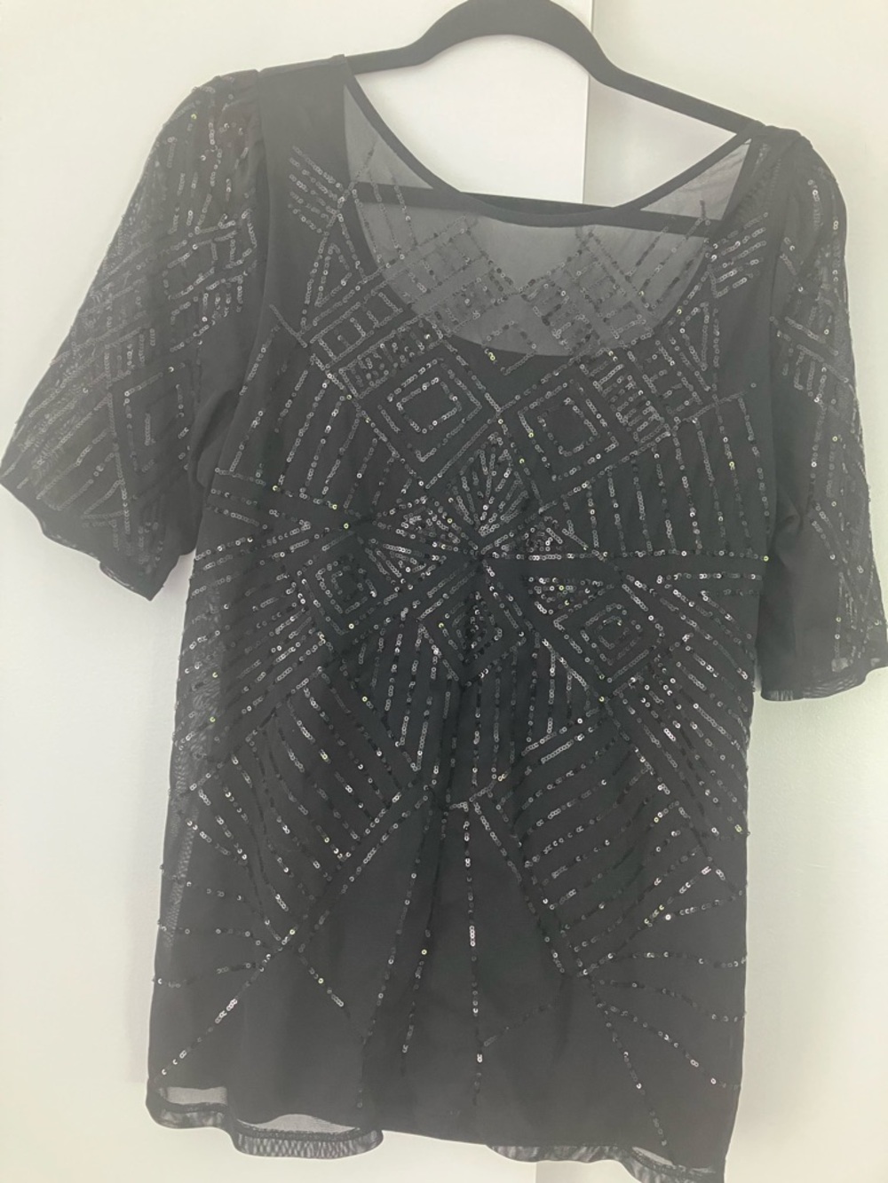 White House Black Market Black Sequin Mesh Blouse